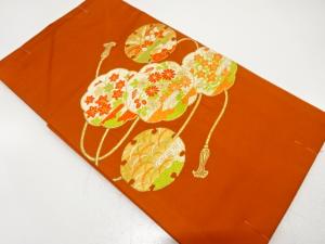 未使用品　雪輪に草花・古典柄模様織り出し　名古屋帯